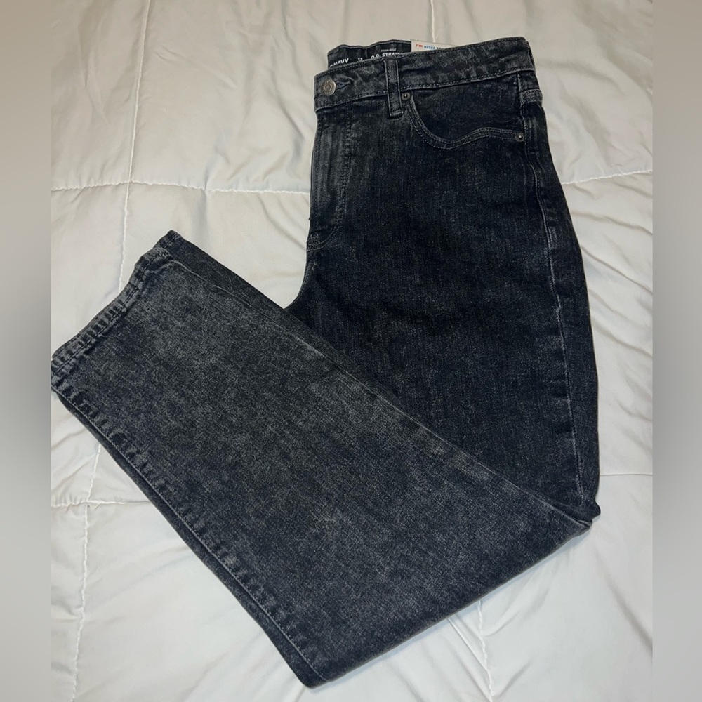 Sz 12 old navy NWT DARK GRAY/black WASH O.G straight ankle high rise